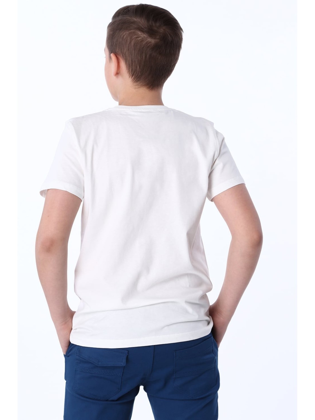 Boy\'s T-shirt with an embroidered application, cream NDZ47002 - Online store - Boutique